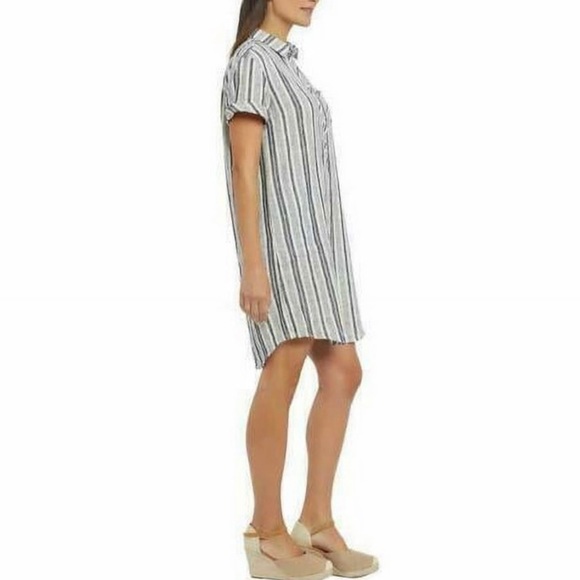 ADRIENNE VITTADINI LINEN STRIPED SHIRT DRESS SIZE (L) - Picture 3 of 12